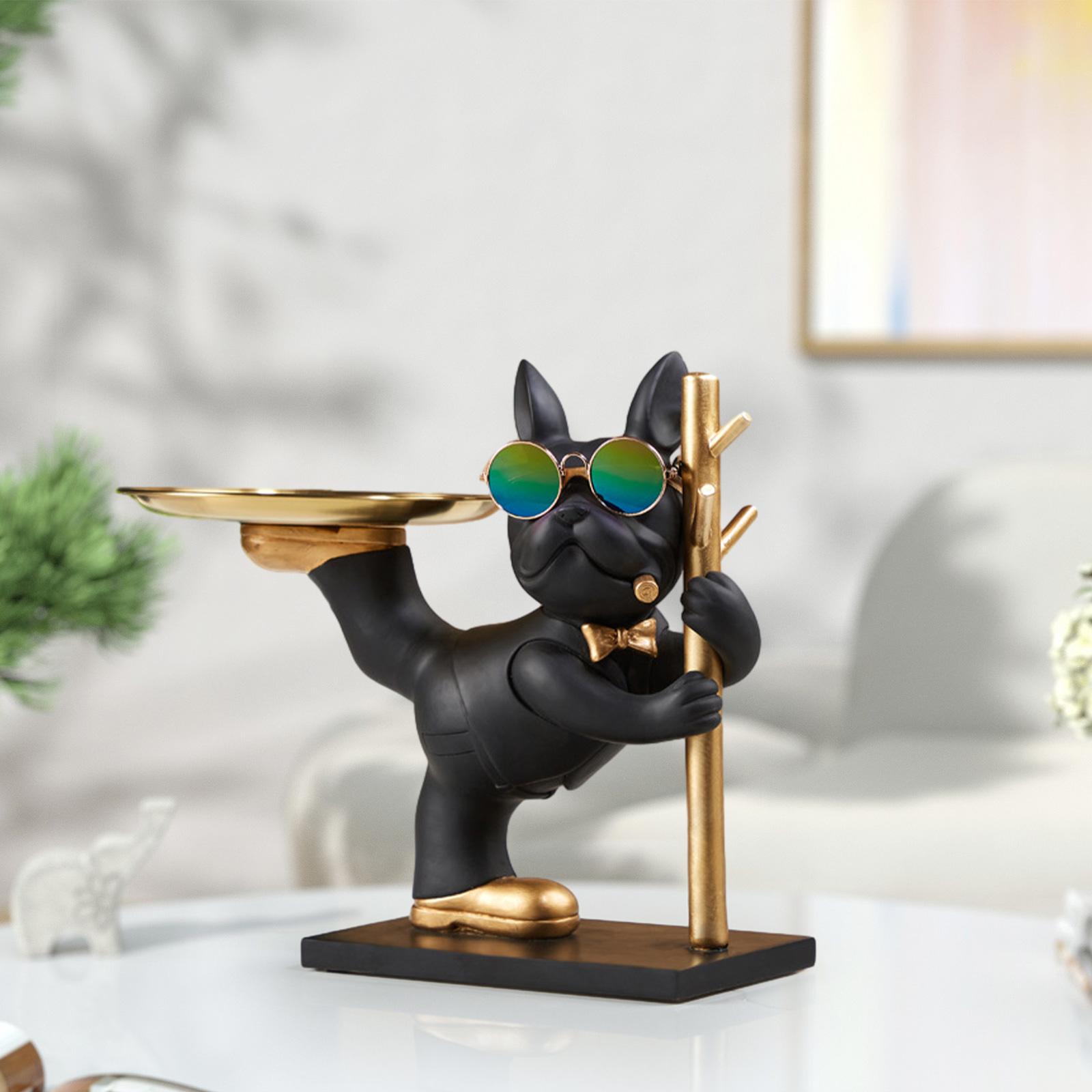 Resin Art Dining Table - Estátua de Bulldog com Bandeja de
