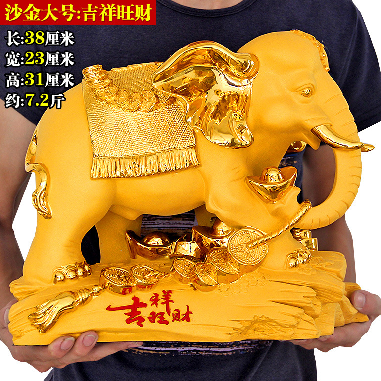 Resin Art India - Grande # Estátua de Elefante Dourado
