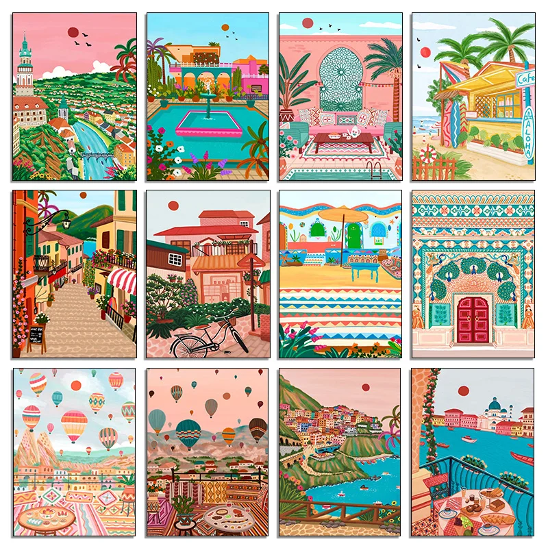 Resin Art India - Pintura Diamante de Paisagem Nórdica, Marrocos,